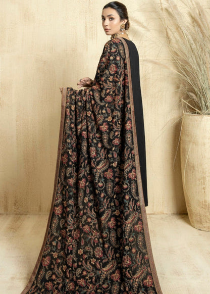 Black Raw Silk Embroidered Shawl Online in UK USA Canada