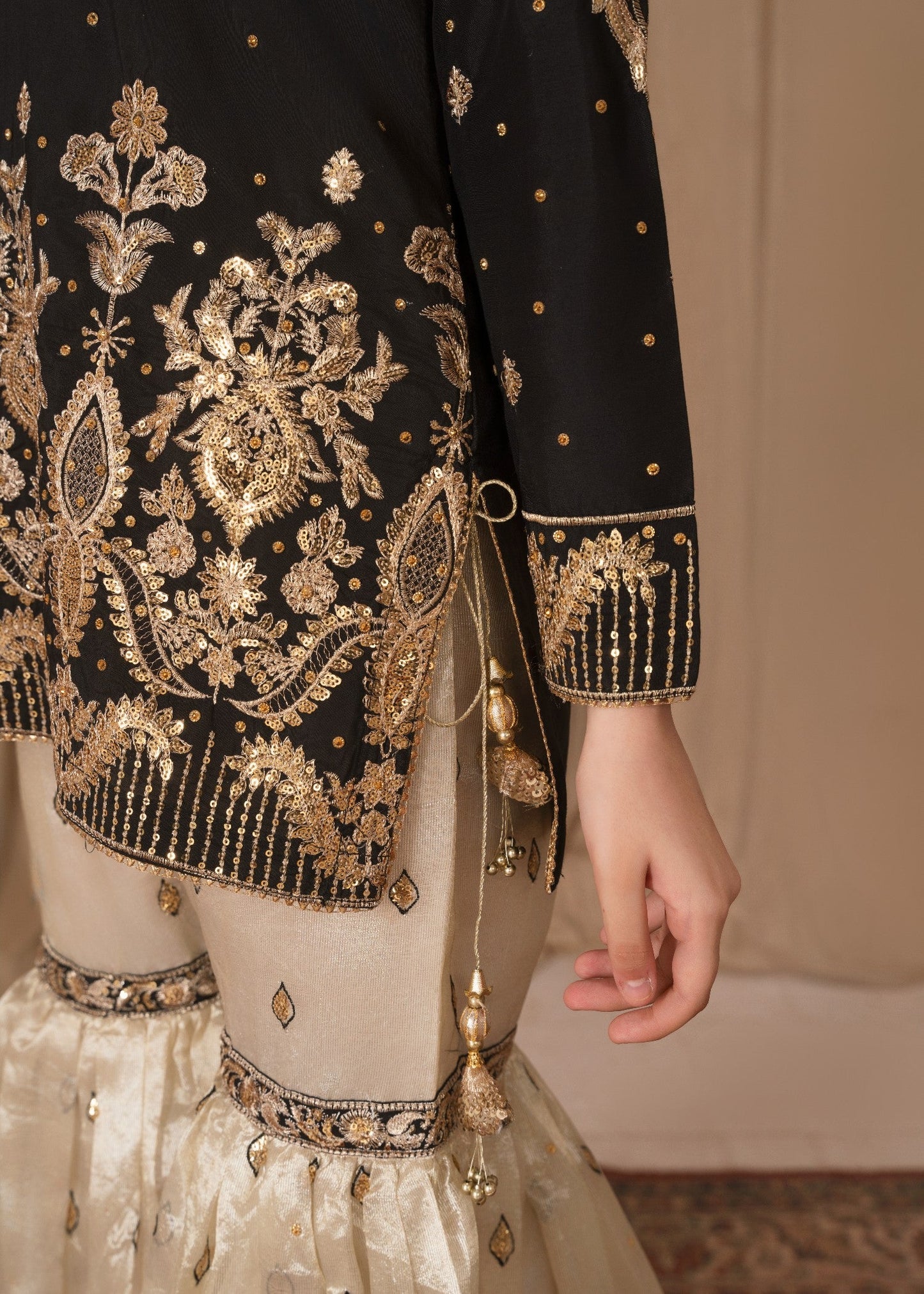 Black Raw Silk Gharara 3 Piece Set Online in UK USA Canada