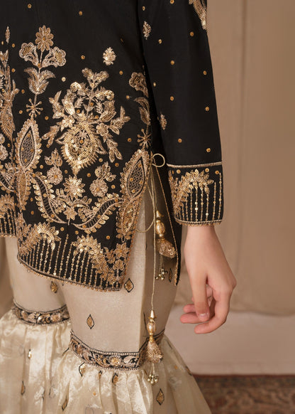 Black Raw Silk Gharara 3 Piece Set Online in UK USA Canada
