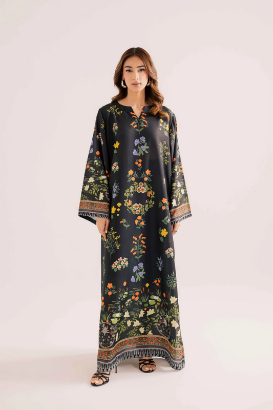 Black Raw Silk Kaftan Online in Dubai UAE Abudhabi Ajman Sharjah