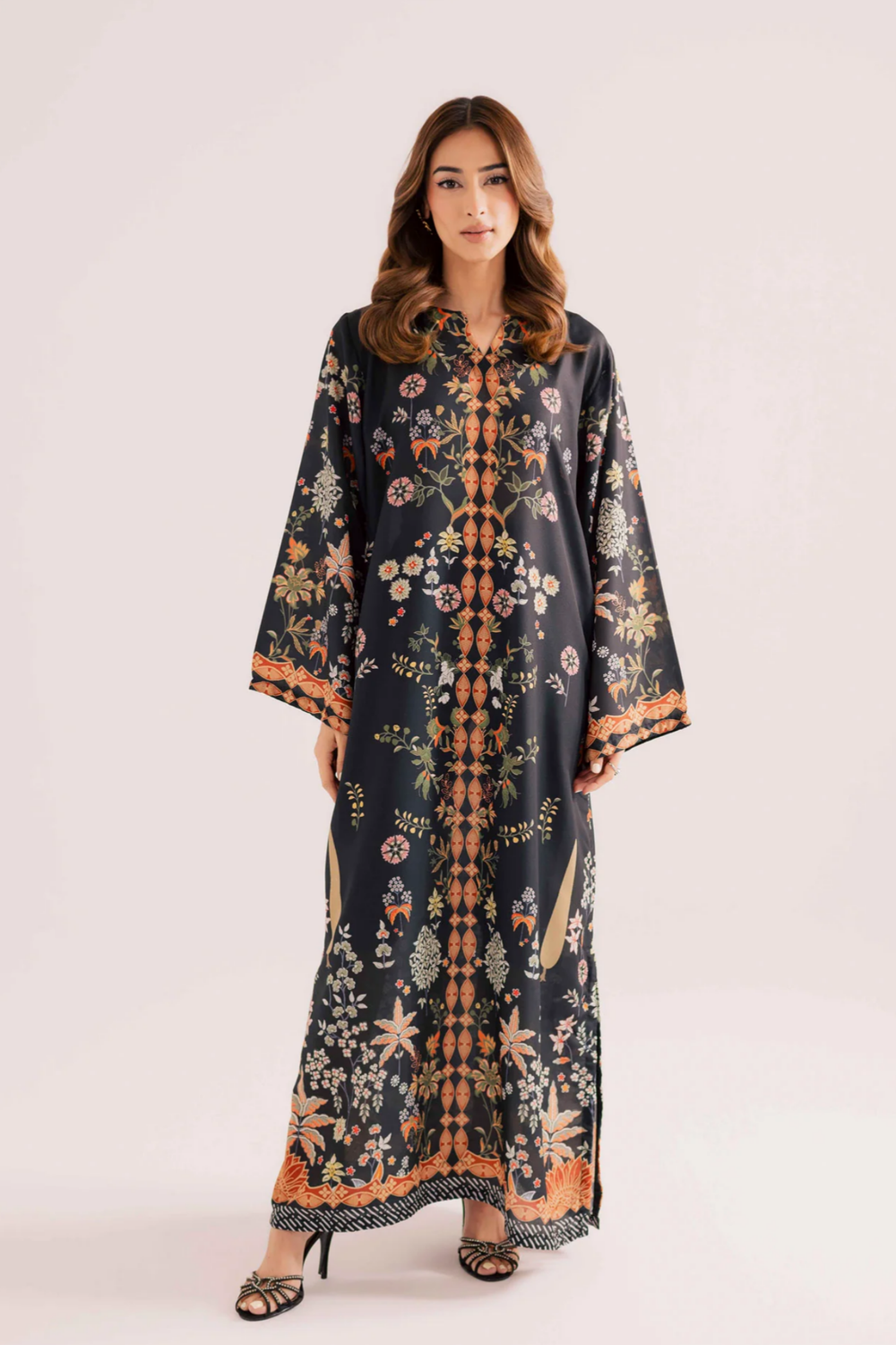 Black Raw Silk Kaftan Online in Dubai UAE Abudhabi Ajman Sharjah