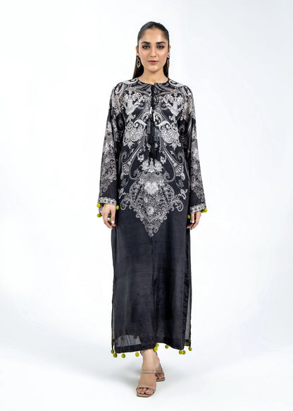 Black Raw Silk Kaftan with Digital Print Dupatta Online in Sri Lanka India Australia