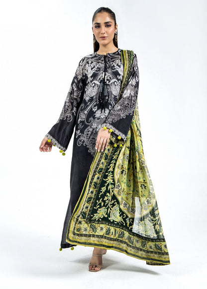 Black Raw Silk Long Shirt with Green Facing Online in Dubai UAE Abudhabi Ajman Sharjah