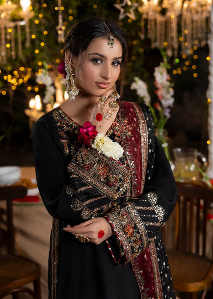 Black Raw Silk Straight Kurta Farshi Shalwar Online in KSA Riyadh Saudi Arabia Oman Bahrain Qatar