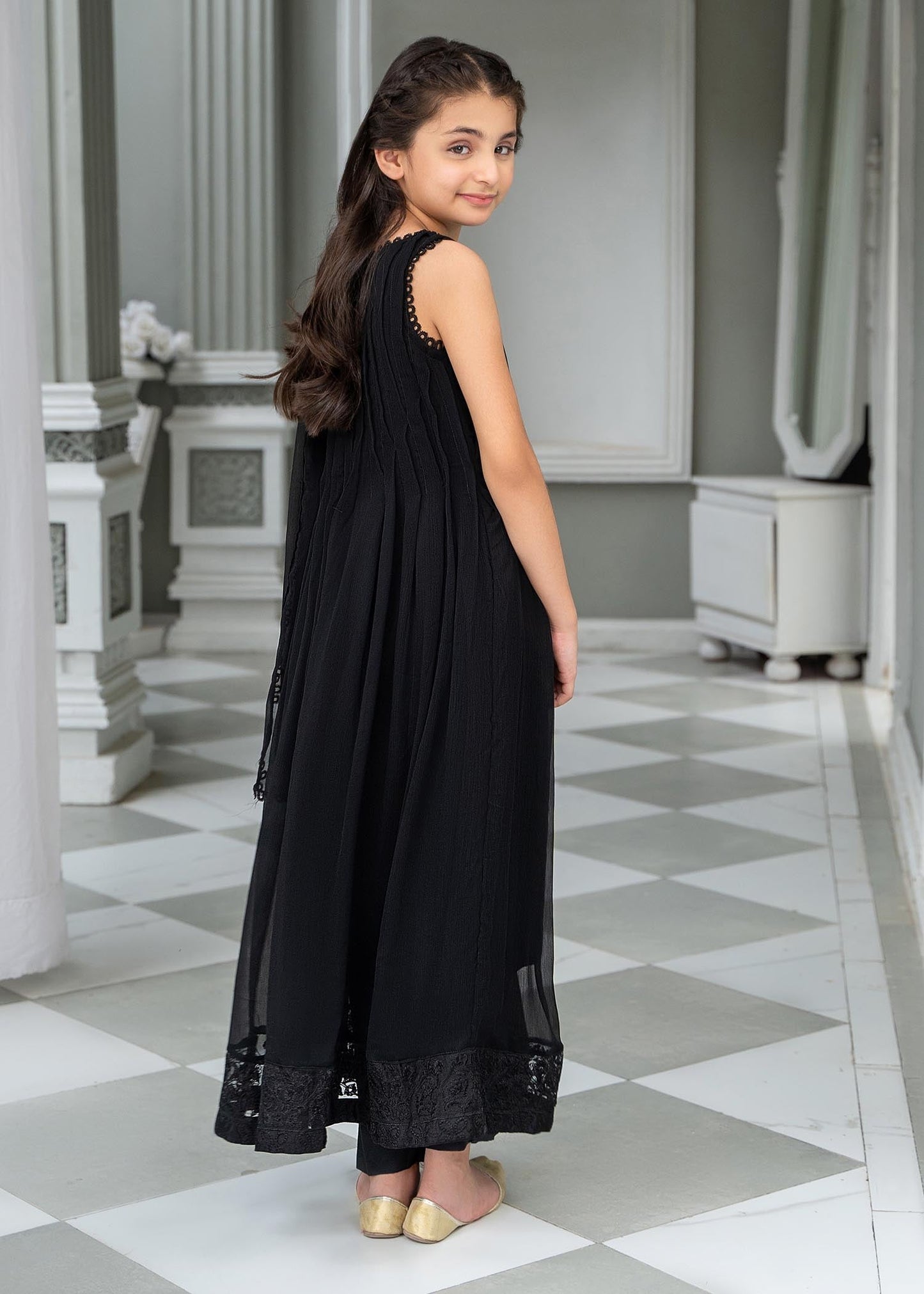 Black Raw Silk Trouser Chiffon Dupatta Suit Online in Sri Lanka India Australia