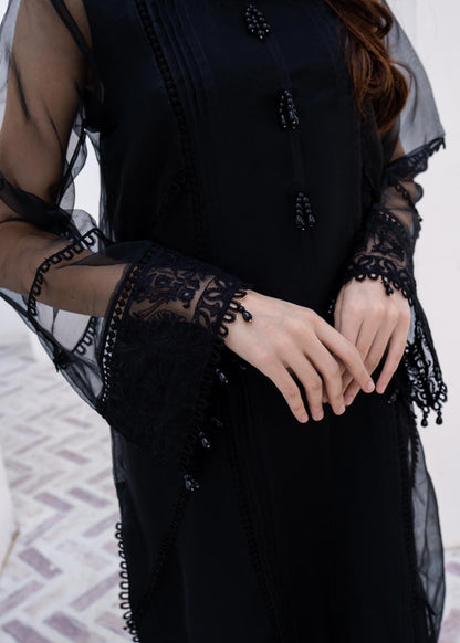 Black Raw Silk Trouser Embroidered Organza Suit Online in Sri Lanka India Australia