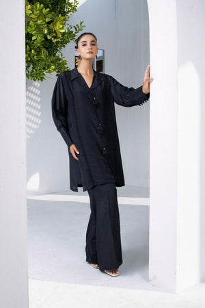 Black Raw Silk Tunic Suit Online in Dubai UAE Abudhabi Ajman Sharjah