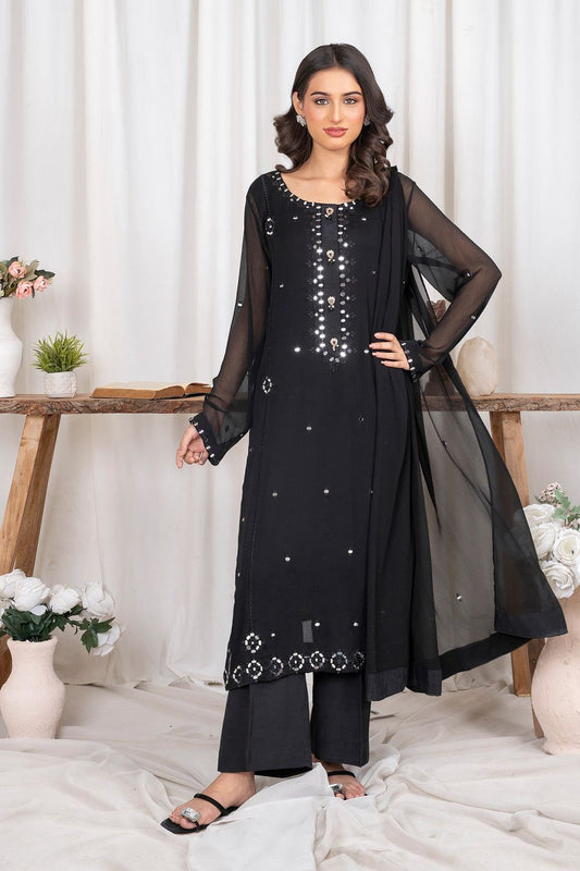 Black Resham Embroidered Chiffon Raw Silk Festive Suit Online in Dubai UAE Abudhabi Ajman Sharjah