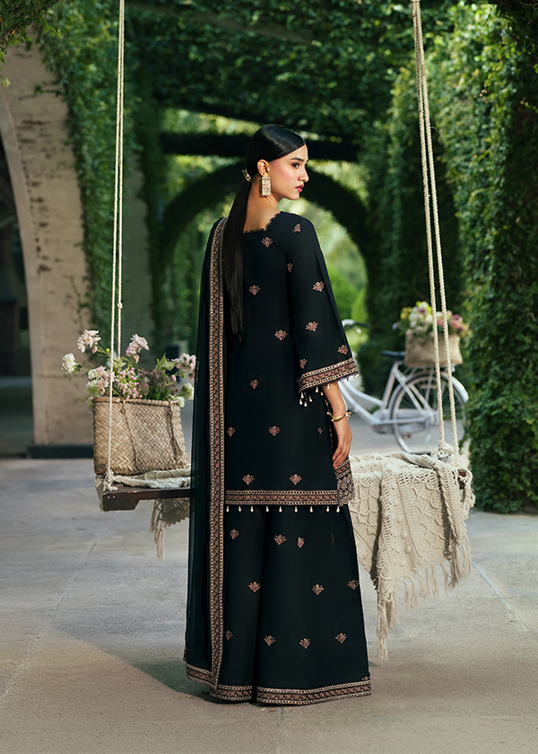Black Rose Embroidered Chiffon Dupatta Suit Online in Dubai DXB UAE Abudhabi Meena Bazaar
