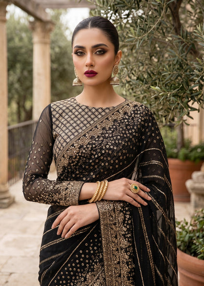 Black Saree Embroidered Chiffon Online in UK USA Canada