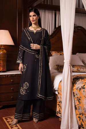Black Sequined Lawn Kurta Set with Chiffon Dupatta Online in Dubai UAE Abudhabi Ajman Sharjah