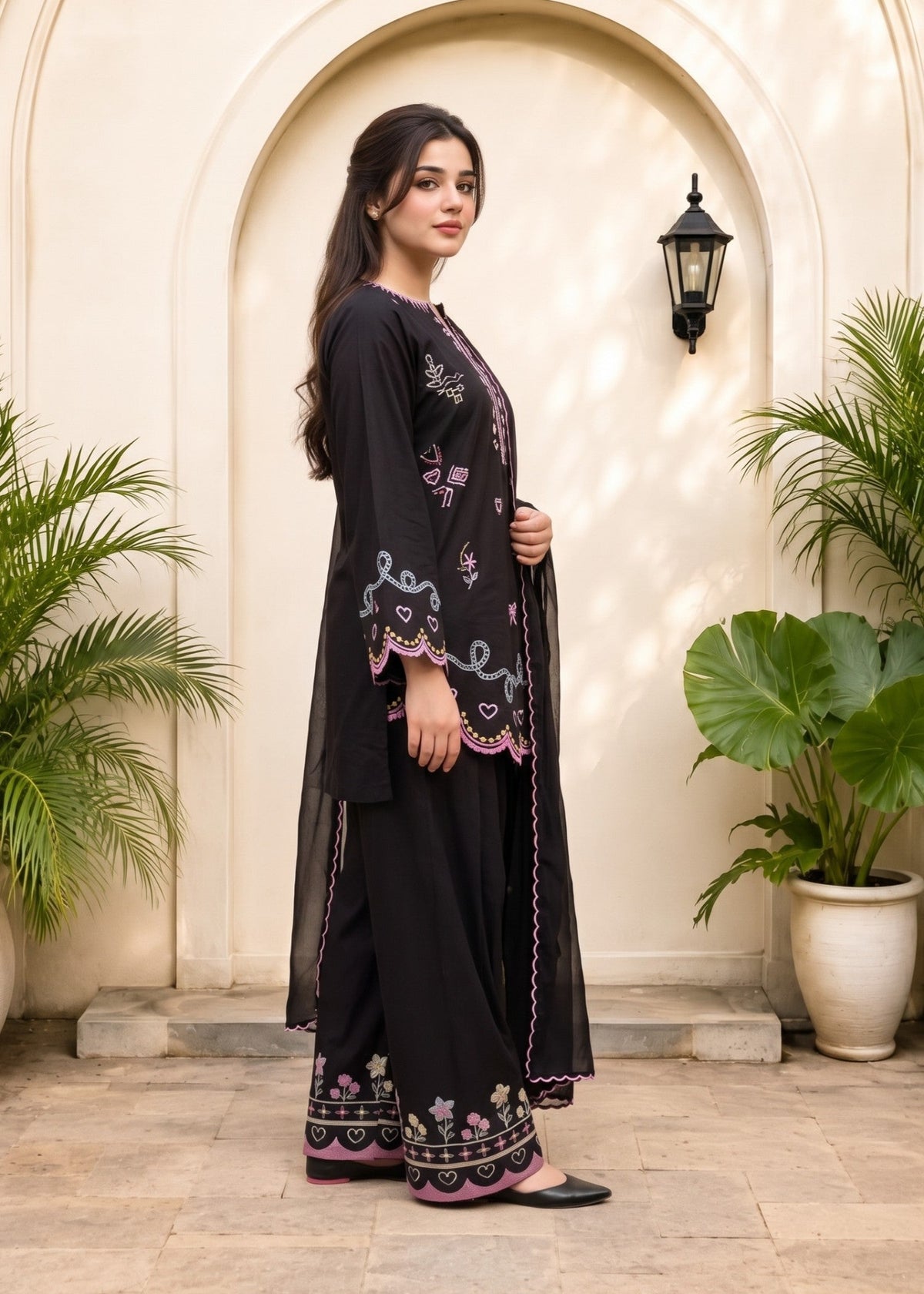 Black Short Kurta with Farshi Shalwar Online in Dubai DXB UAE Abudhabi Meena Bazaar