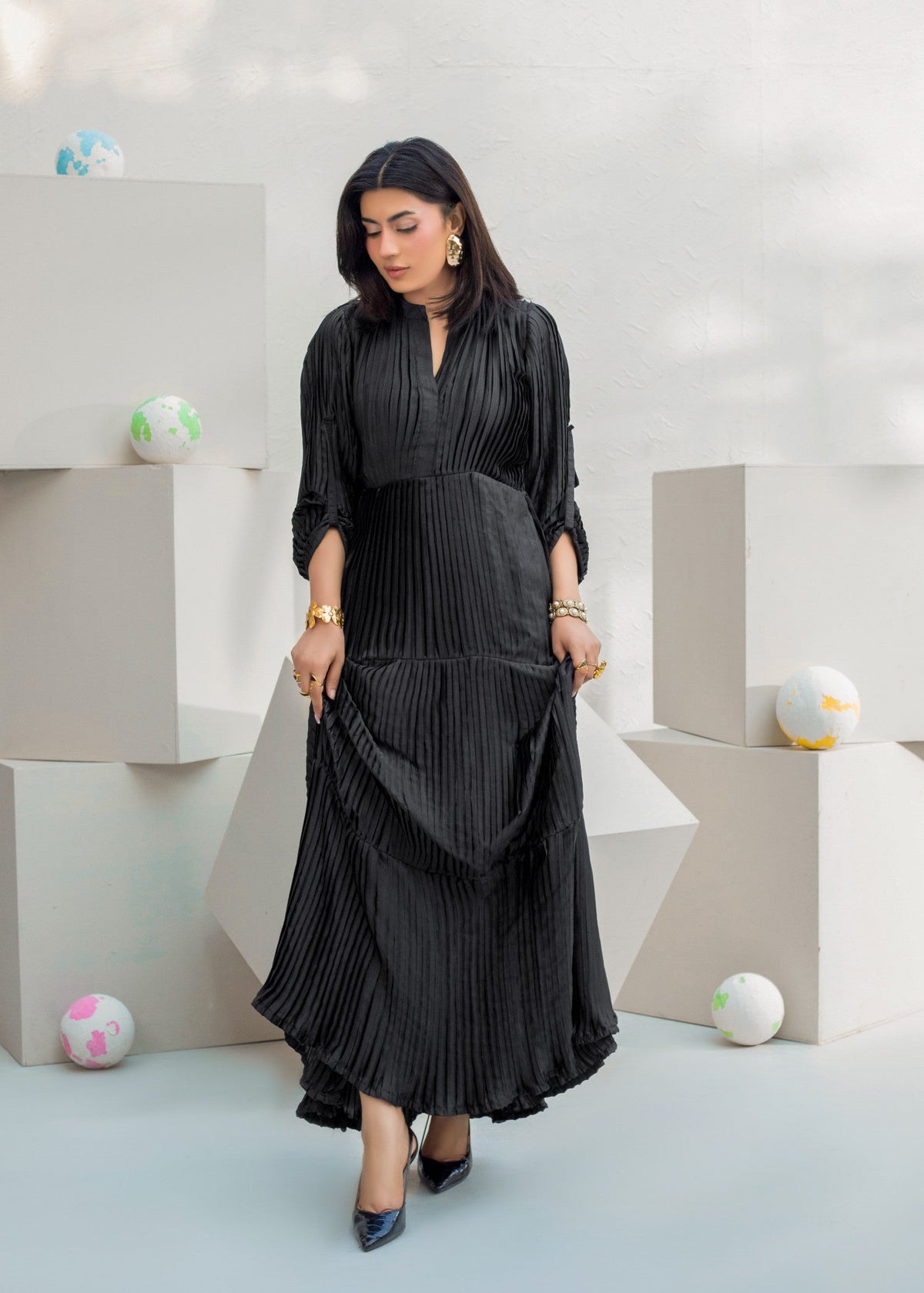 Black Silk Charmeuse Dress Set Online in UK USA Canada