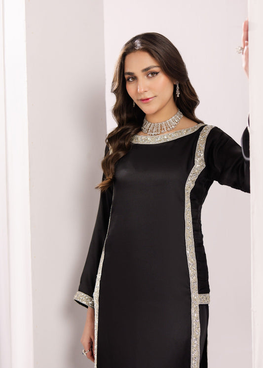 Black Silk Embroidered Kurta Set Online in Sri Lanka India Australia
