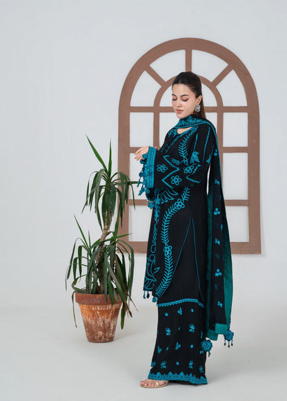 Black Silk Embroidered Plazzo Suit Online in Sri Lanka India Australia