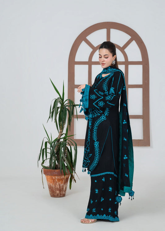 Black Silk Embroidered Plazzo Suit Online in Sri Lanka India Australia