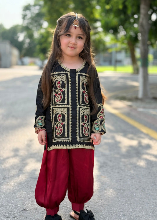Black Silk Embroidered Salwar Kameez Online in KSA Riyadh Saudi Arabia Oman Bahrain Qatar