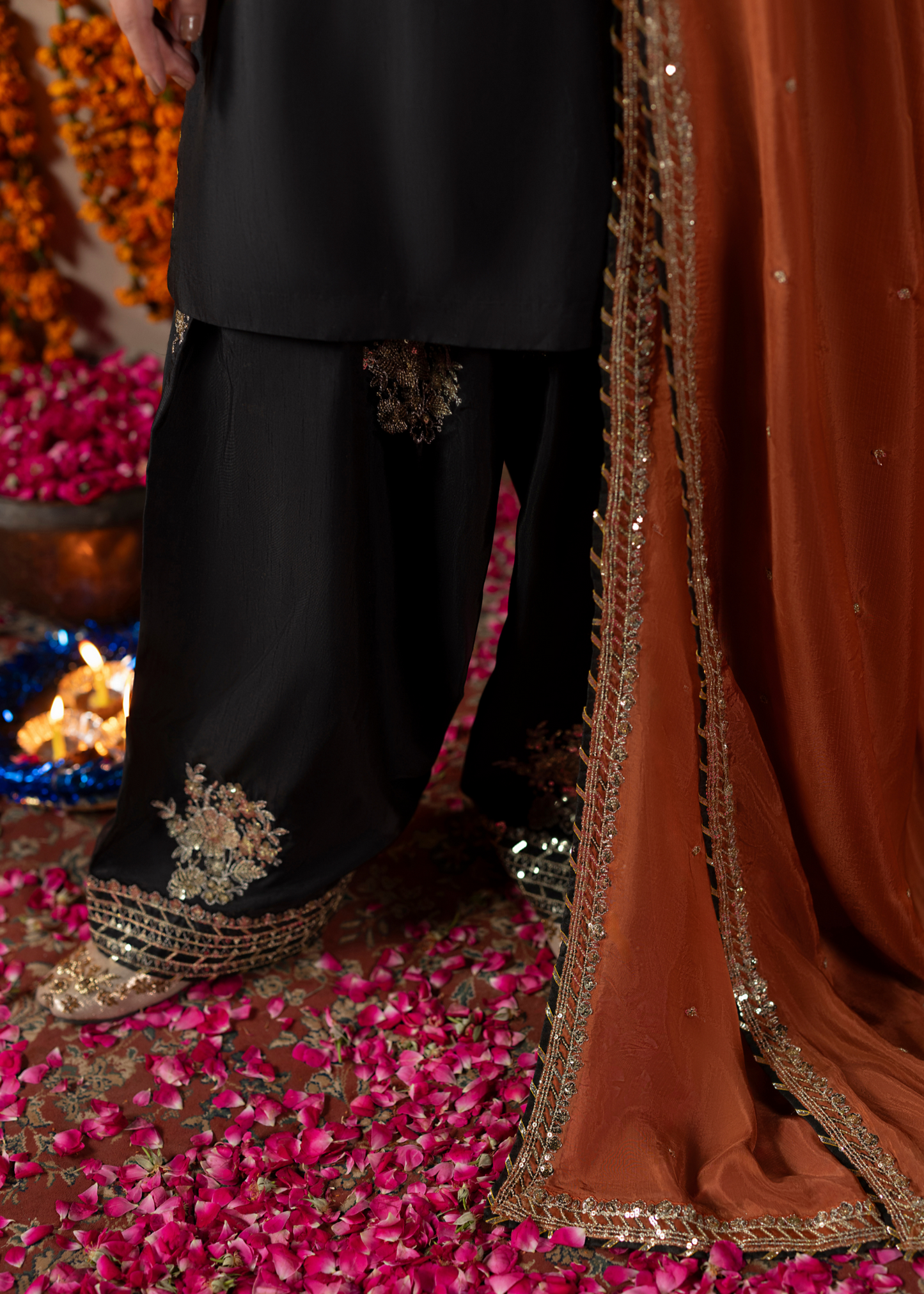 Black Silk Embroidered Wedding Guest Wear Online in Dubai UAE Abudhabi Ajman Sharjah