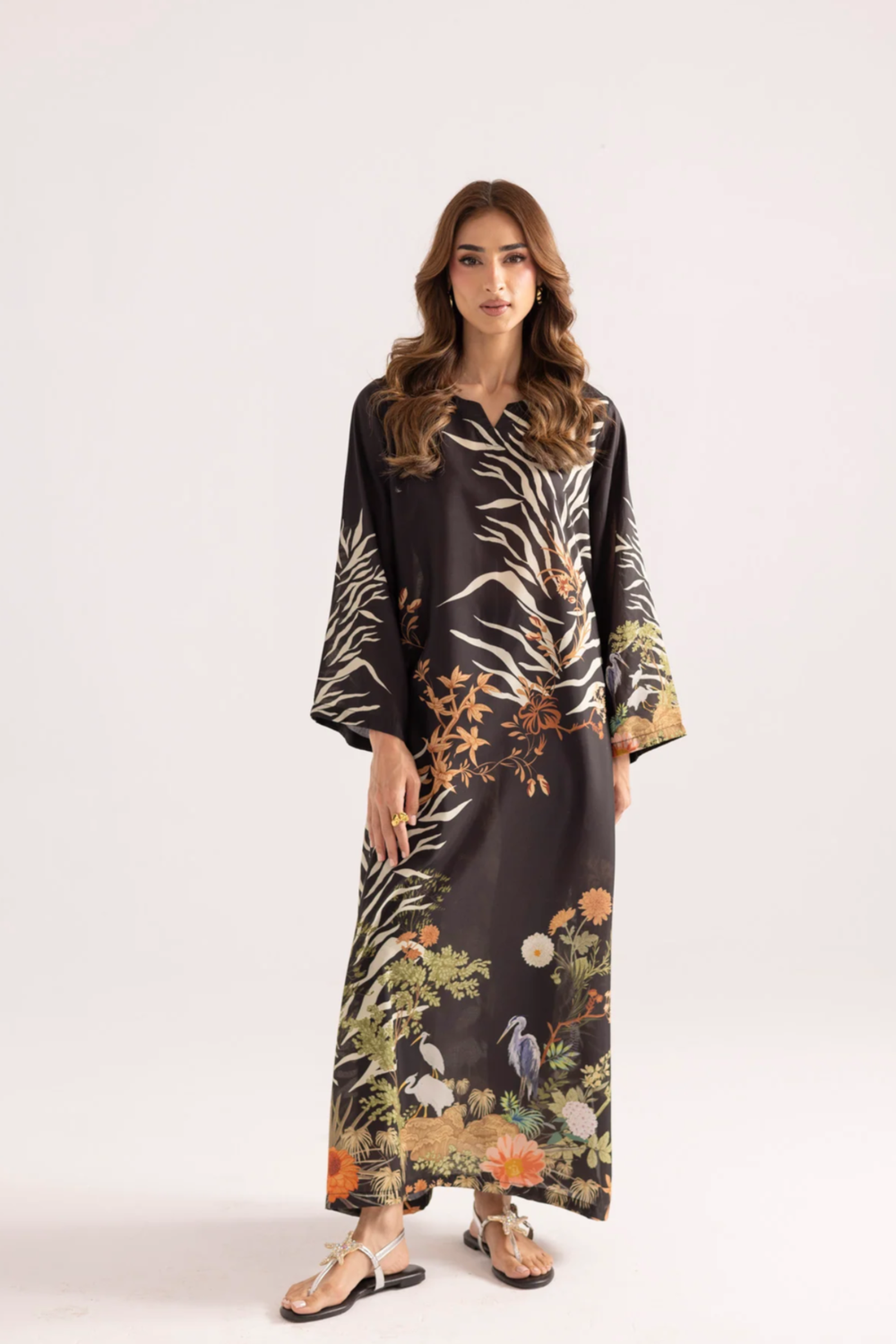Black Silk Finish Lawn Printed Kaftan Online in Dubai UAE Abudhabi Ajman Sharjah