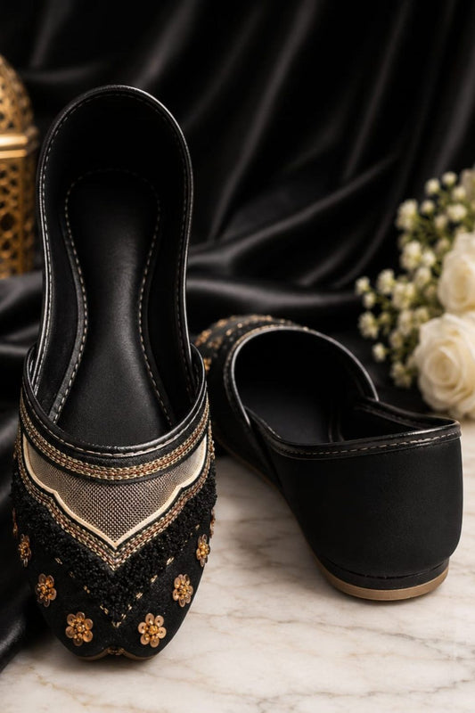 Black Silk Khussa Ladies Ethnic Shoes Online in Dubai UAE Abudhabi Ajman Sharjah