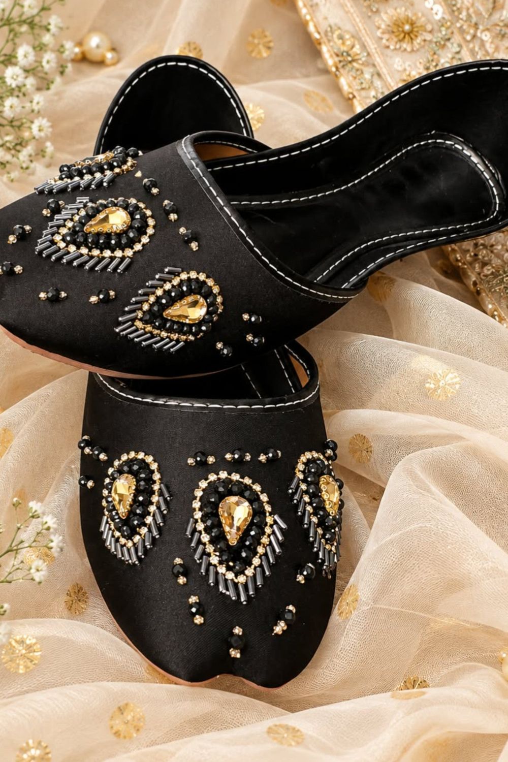 Black Silk Khussa Ladies Ethnic Shoes Online in Dubai UAE Abudhabi Ajman Sharjah