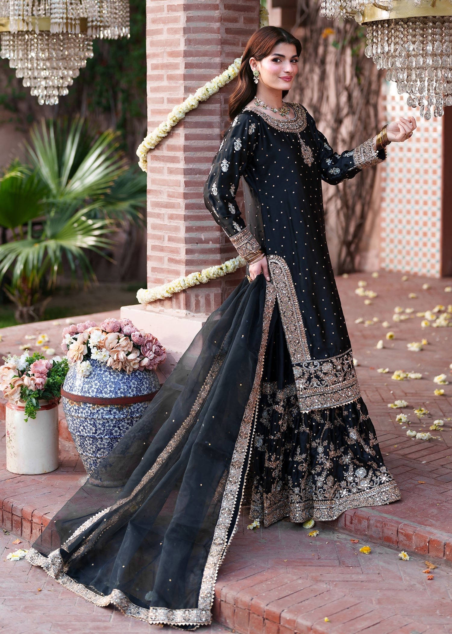 Black Silk Organza Dupatta Suit Online in Sri Lanka India Australia