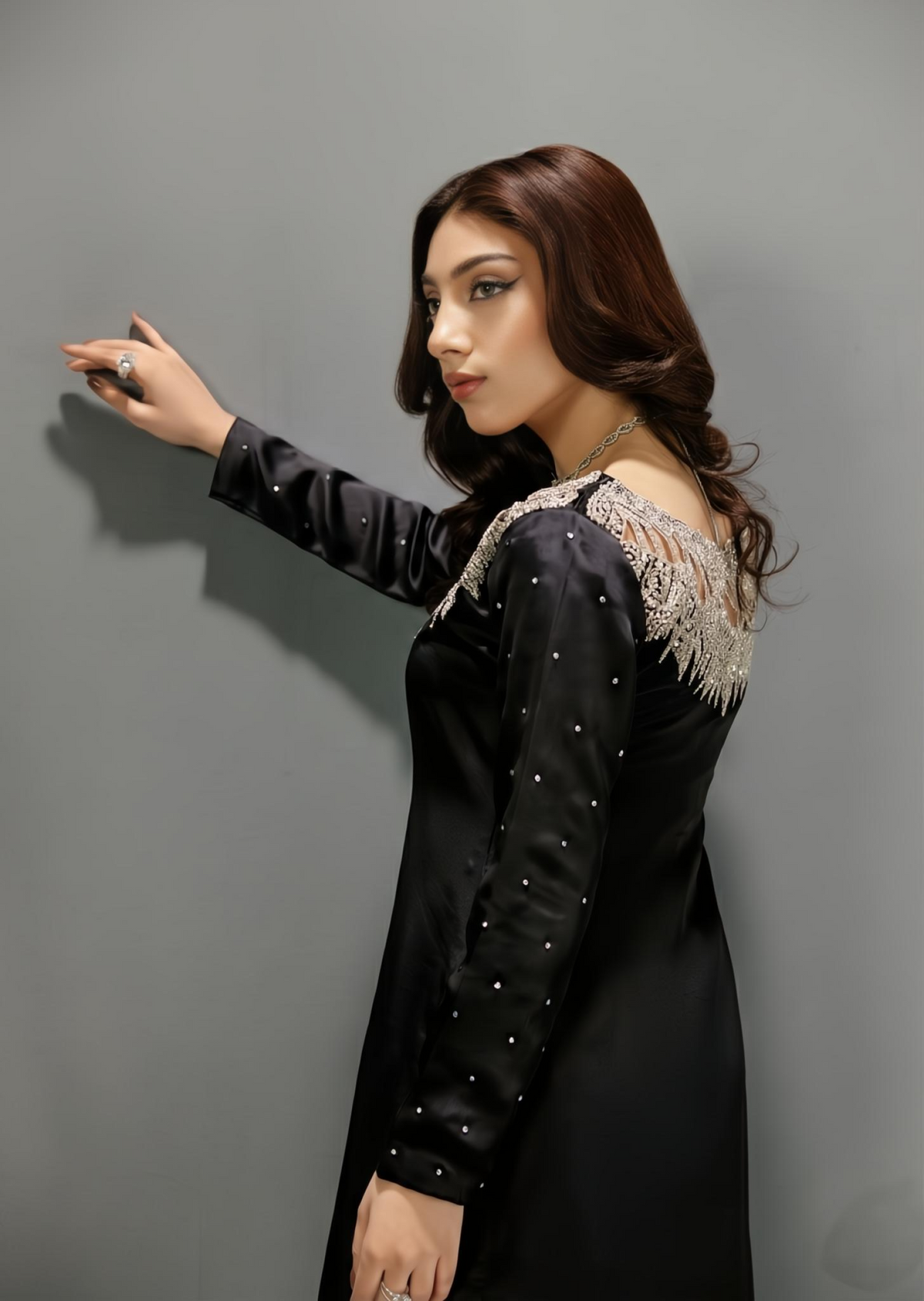 Black Stone Work Silk Designer Salwar Kameez Online in Dubai DXB UAE Abudhabi Meena Bazaar