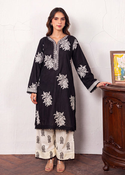 Black Straight Cut Kurta Salwar Kameez Online in KSA Riyadh Saudi Arabia Oman Bahrain Qatar