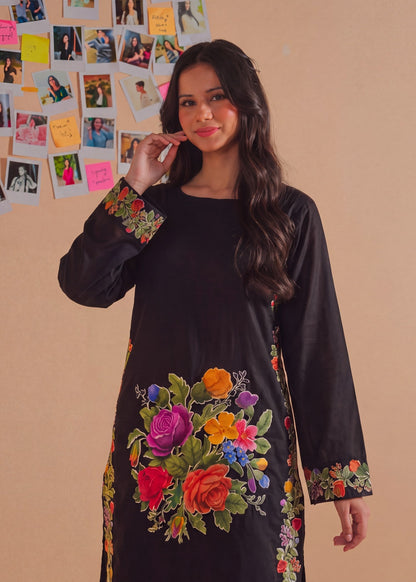 Black Straight Cut Kurta with Lawn Trouser Online in Sri Lanka India Australia