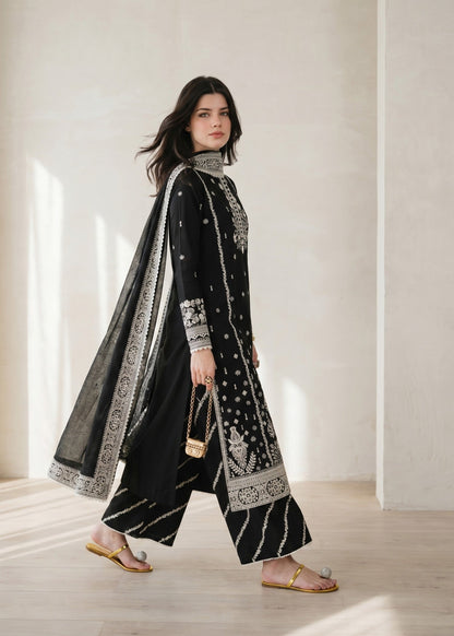 Black Straight Kurta Plazzo Dupatta Set Online in Sri Lanka India Australia