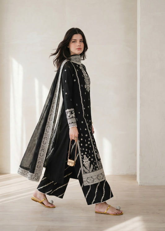 Black Straight Kurta Plazzo Dupatta Set Online in Sri Lanka India Australia