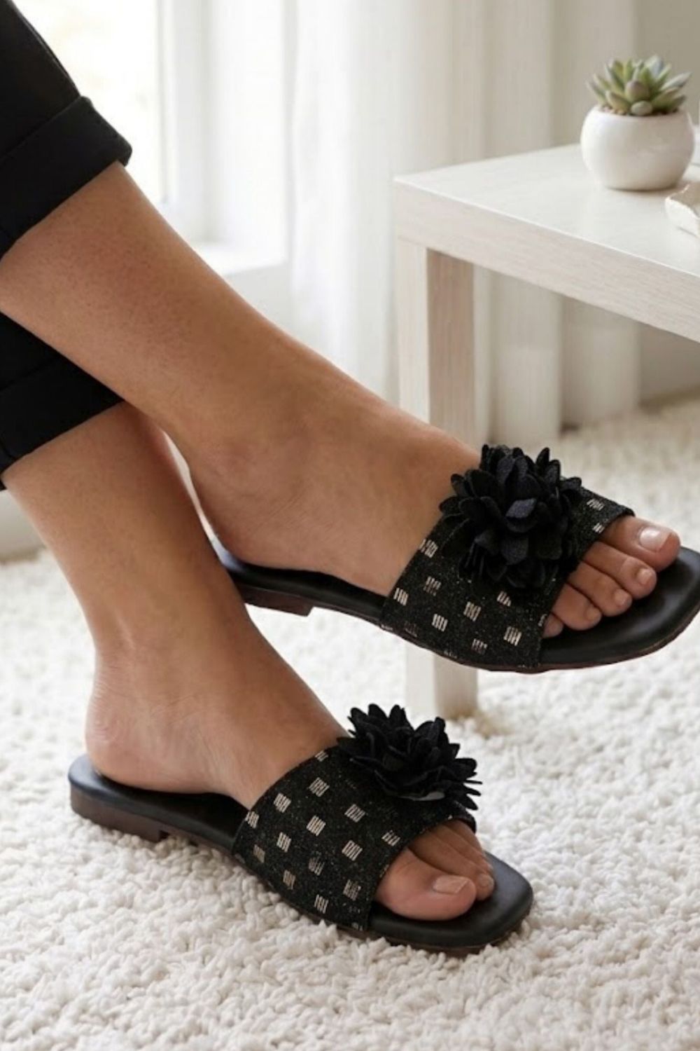 Black Synthetic Flats for Women Online in Dubai UAE Abudhabi Ajman Sharjah