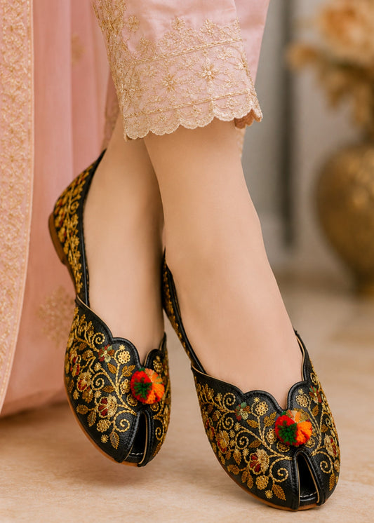 Black Tassel Embroidered Khussa Wedding Shoes Online in UK USA Canada