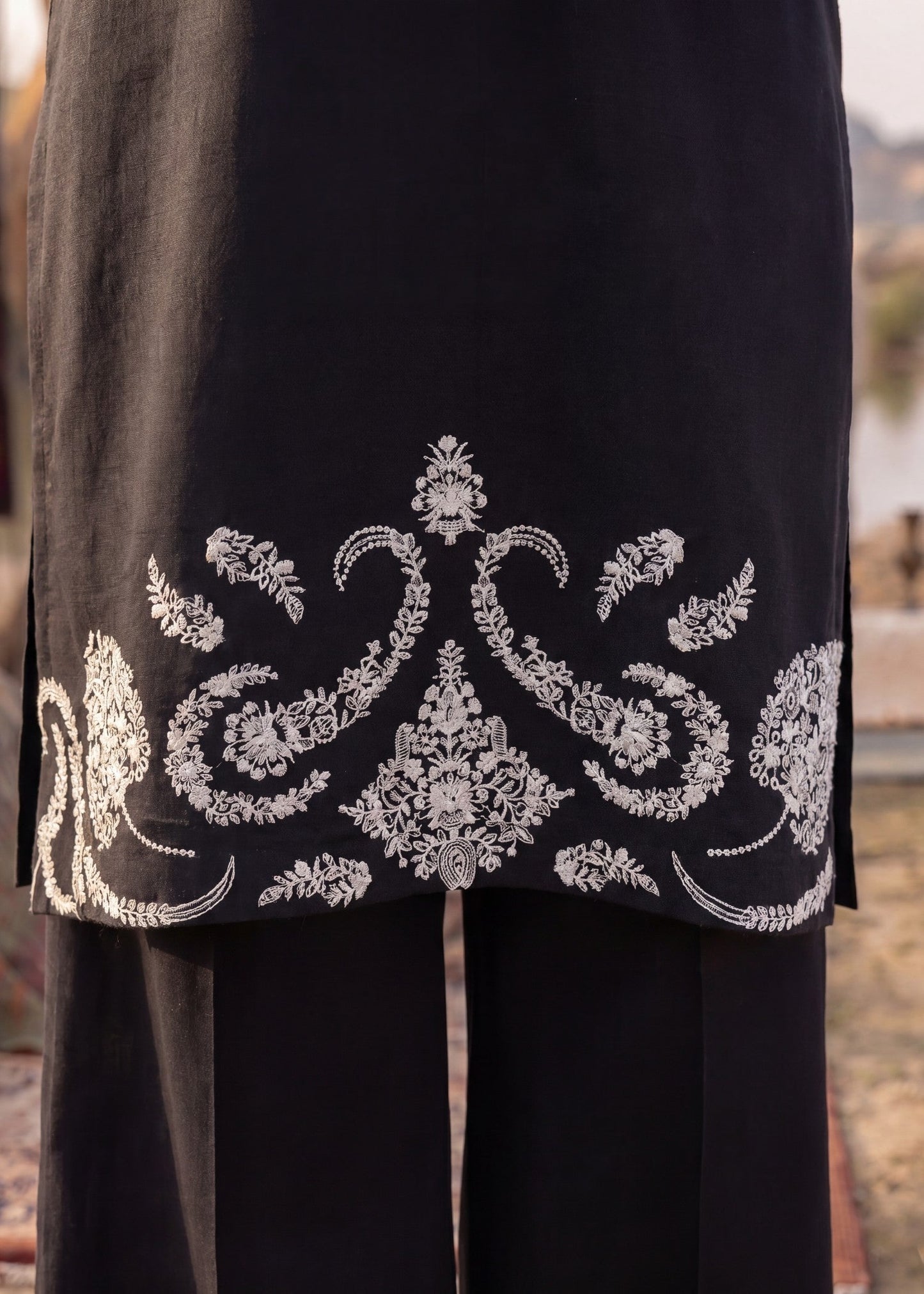 Black Textured Lawn Embroidered Salwar Kameez Online in Sri Lanka India Australia