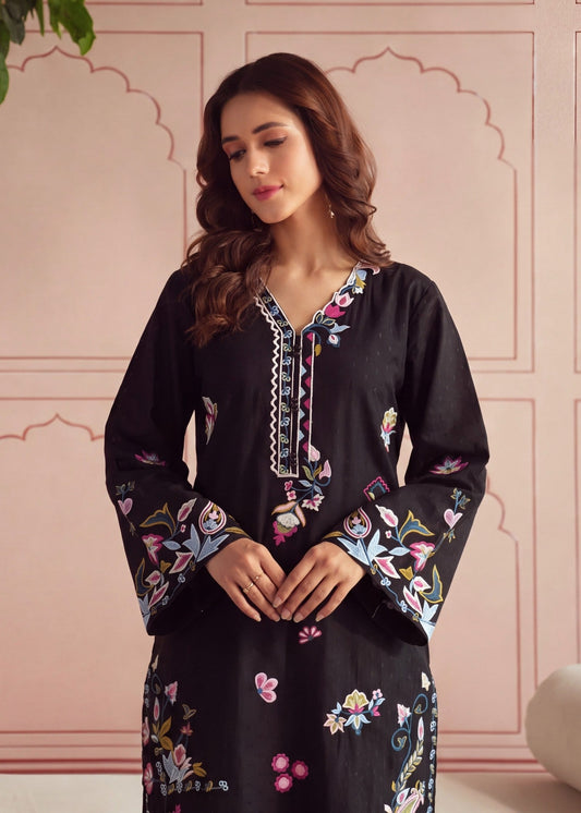 Black Textured Lawn Kurta Suit Online in Sri Lanka India Australia
