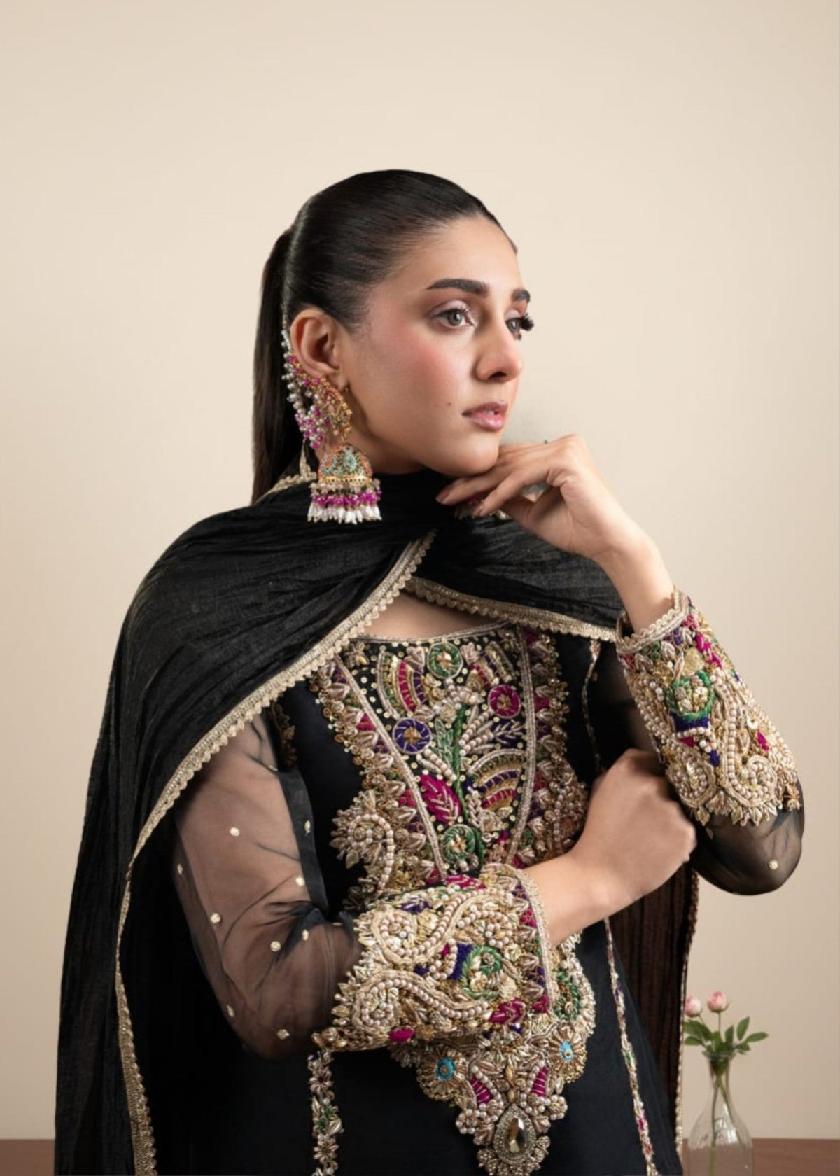 Black Thread Mirror Work Organza Salwar Suit for Women Online in UK USA Canada