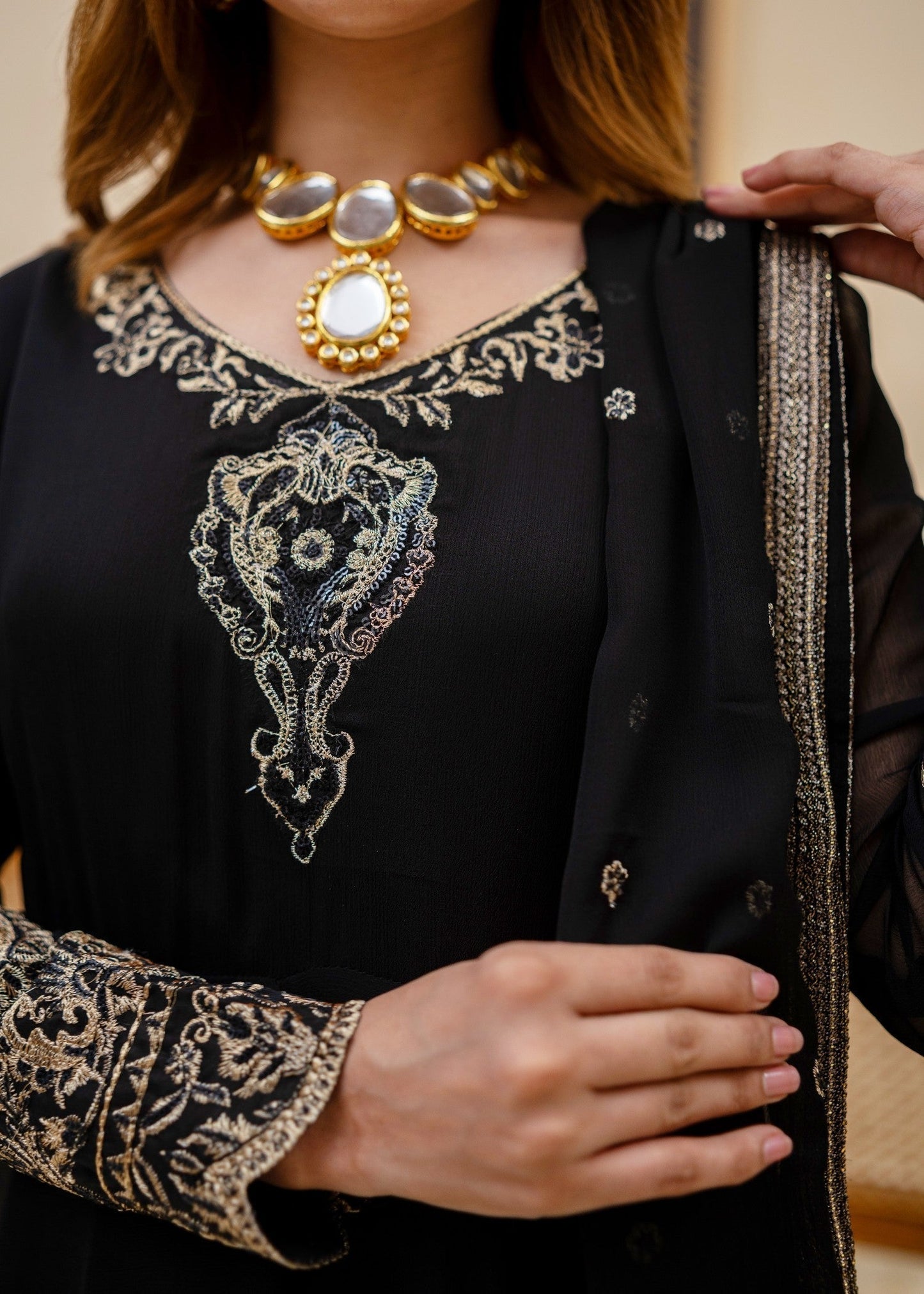 Black Tilla Embroidered Maxi Salwar Kameez Online in Dubai UAE Abudhabi Ajman Sharjah