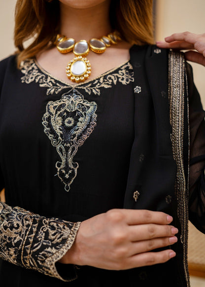 Black Tilla Embroidered Maxi Salwar Kameez Online in Dubai UAE Abudhabi Ajman Sharjah