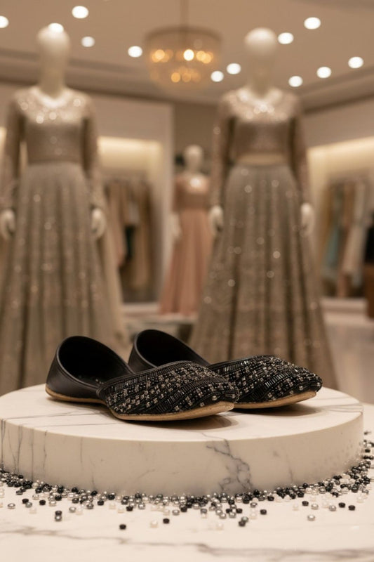 Black Velvet Beaded Khussa Ladies Ethnic Shoes Online in Dubai UAE Abudhabi Ajman Sharjah
