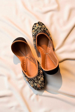 Black Velvet Embellished Khussa Ladies Ethnic Shoes Online in Dubai UAE Abudhabi Ajman Sharjah