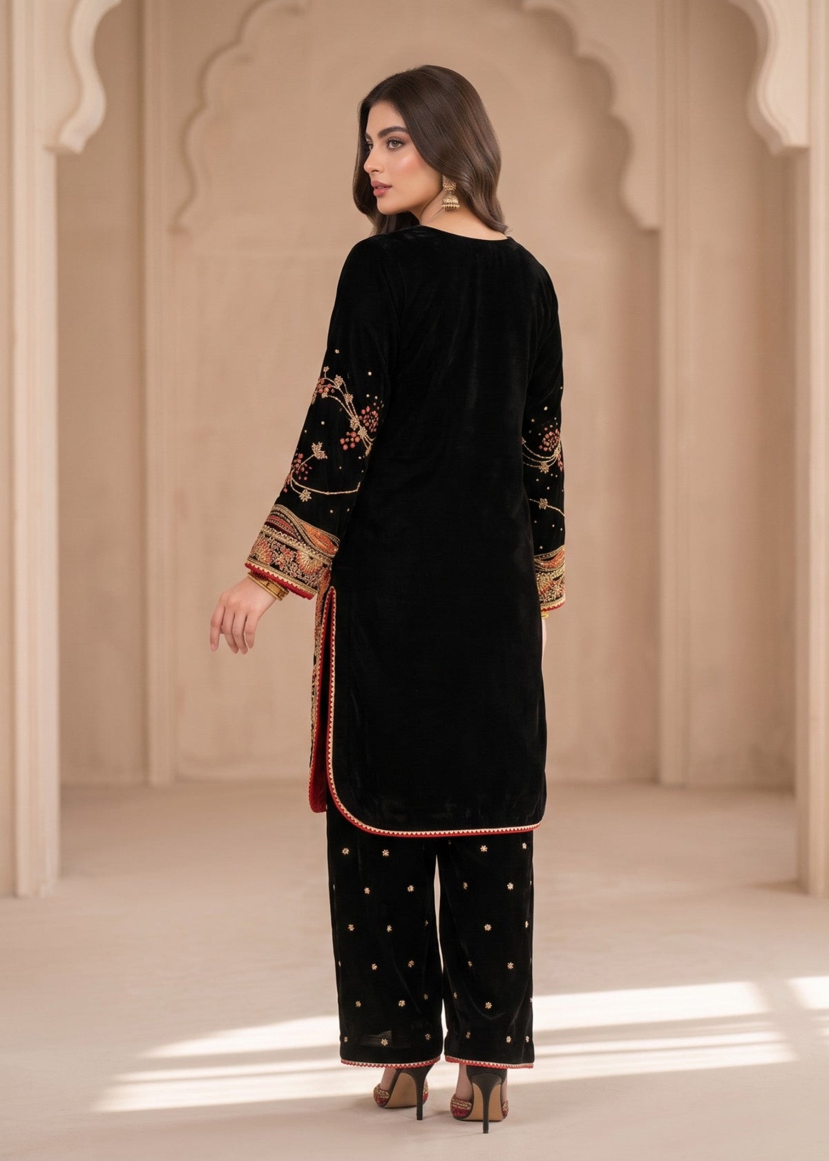 Black Velvet Embroidered Designer Salwar Suit Online in Sri Lanka India Australia