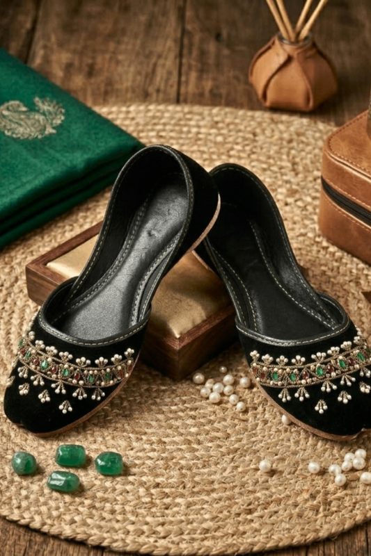 Black Velvet Embroidered Khussa Online in Dubai UAE Abudhabi Ajman Sharjah
