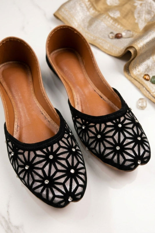Black Velvet Embroidered Khussa Online in Dubai UAE Abudhabi Ajman Sharjah