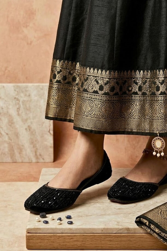 Black Velvet Embroidered Khussa Online in Dubai UAE Abudhabi Ajman Sharjah