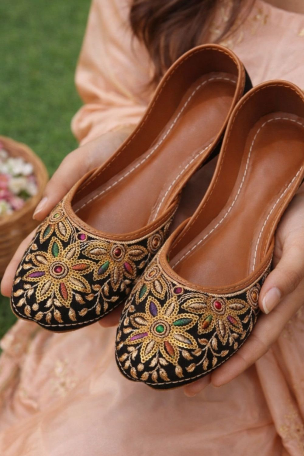 Black Velvet Embroidered Khussa Online in Dubai UAE Abudhabi Ajman Sharjah