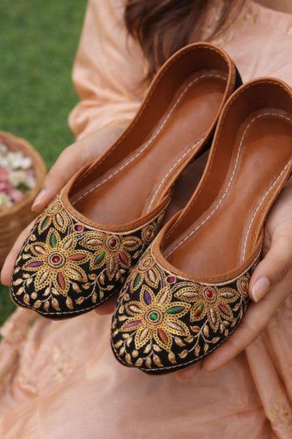 Black Velvet Embroidered Khussa Online in Dubai UAE Abudhabi Ajman Sharjah