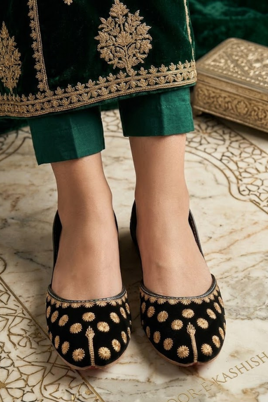Black Velvet Embroidered Khussa Shoes Online in Dubai UAE Abudhabi Ajman Sharjah