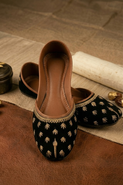 Black Velvet Embroidered Khussa Shoes Online in Dubai UAE Abudhabi Ajman Sharjah