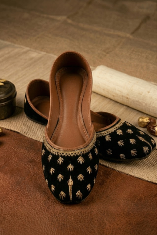 Black Velvet Embroidered Khussa Shoes Online in Dubai UAE Abudhabi Ajman Sharjah