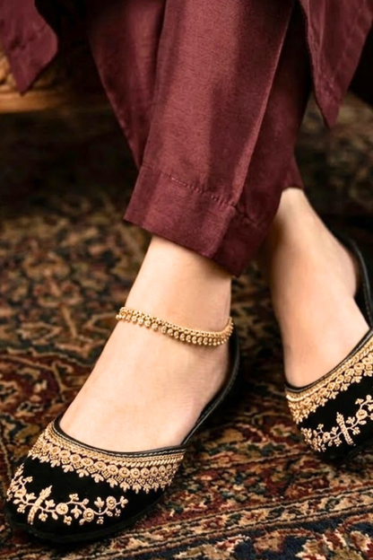 Black Velvet Gold Embroidered Khussa Online in Dubai UAE Abudhabi Ajman Sharjah